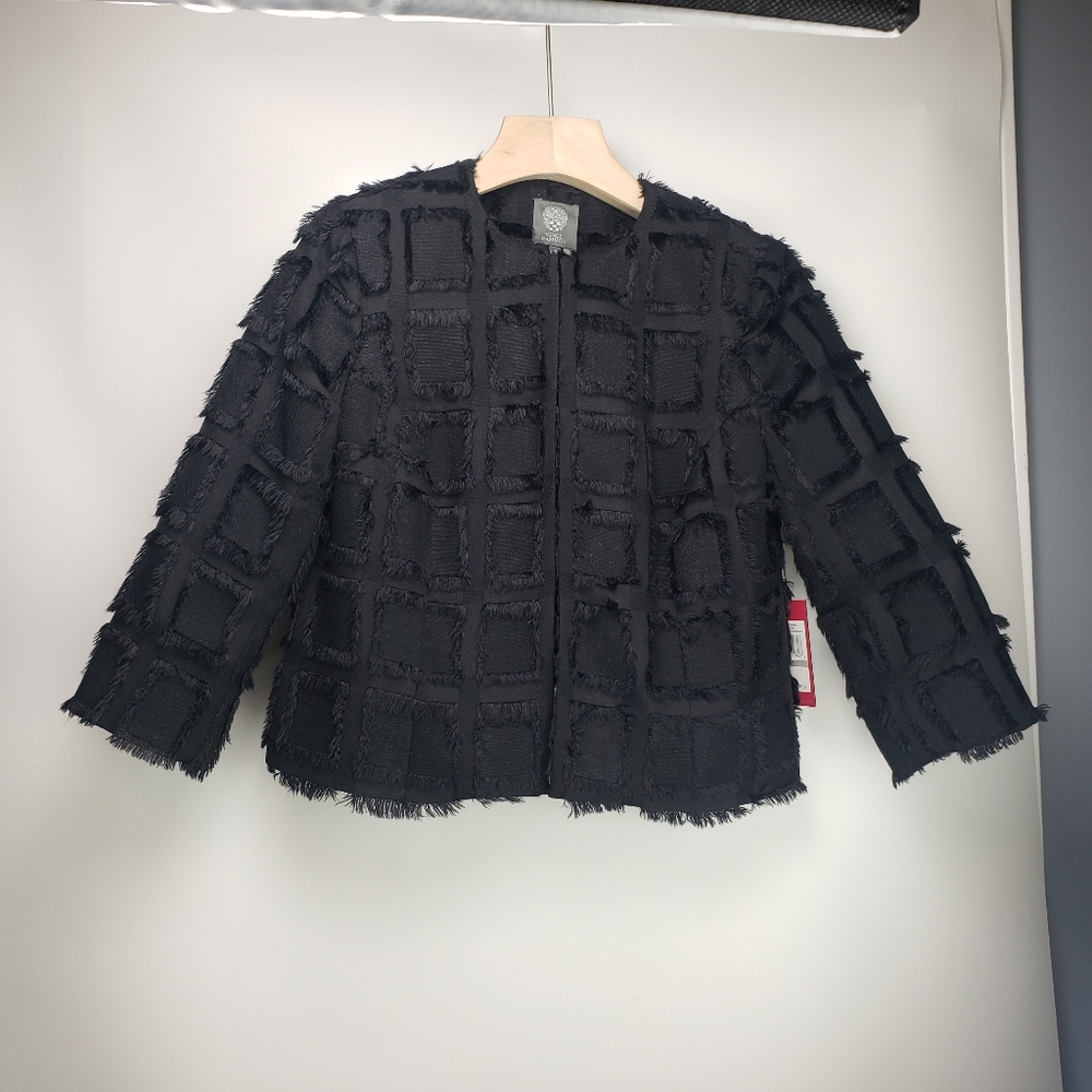 Vince camuto size 0 black fringe square jacket